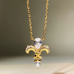 Gold-plated 925 silver iris necklace with pear and heart-shaped cubic zirconia stones