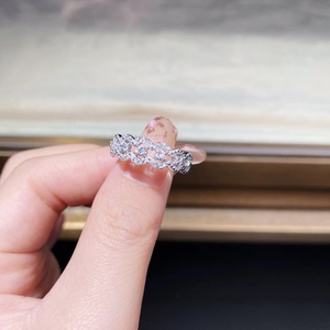 Detail view of S925 silver lace ring with micro-set zircon stones on the band