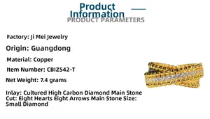 Detail view of a gold beaded crossover ring with high-carbon diamond settings in copper