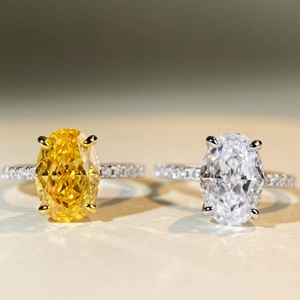 925 Sterling Silver Oval Cut Zirconia Ring For Women 5 Carat Ice Flower Cutting White Yellow Zirconia Four Claw Engagement Ring