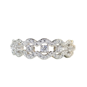 Lace style S925 sterling silver ring featuring hollow wave patterns and cubic zirconia stones