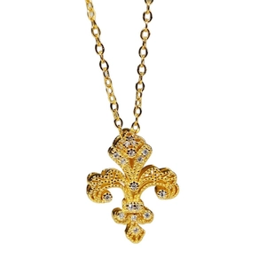Elegante collana a giglio in argento S925 dorato con motivo traforato e pavé di zirconi