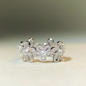 Vintage 925 Sterlingsilber Gänseblümchen Blume Offener Ring Für Damen Hohl Verstellbar Floral Strass Hochzeit Schmuck Fingerring Geschenk