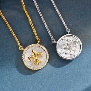 Collana In Argento Sterling 925 Con Ciondolo Rotondo In Madreperla Zircone Fleur De Lis Gioielli Minimalisti Francesi