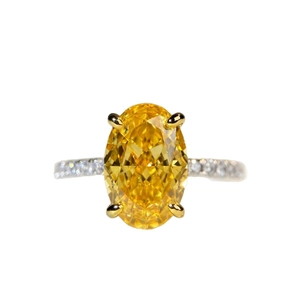 Elegant 5-carat yellow oval-cut diamond ring in S925 sterling silver with pavé band