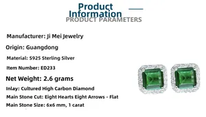 Detail specifications of 1ct emerald cut S925 sterling silver stud earrings for women