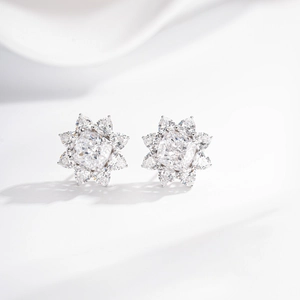 S925 sterling silver radiant cut sunflower stud earrings with shimmering clear stones