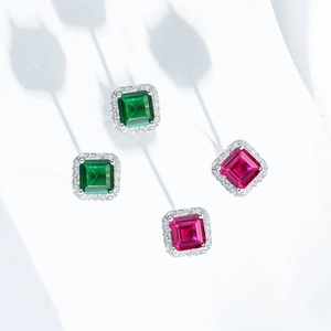 Elegant 925 Sterling Silver Emerald Cut Zirconia Stud Earrings For Women Square Halo Gemstone Ear Jewelry Luxury Party Accessories