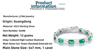 Détail de la pierre taille émeraude et de l'accent papillon sur le bracelet en argent