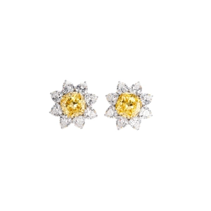 Elegant S925 sterling silver sunflower stud earrings with yellow radiant cut center stone