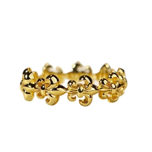 Polished 18K gold S925 silver ring featuring vintage fleur-de-lis floral patterns