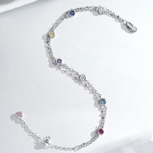Zweilagiges S925 Sterlingsilber Blasenarmband mit bunten funkelnden Edelsteinen