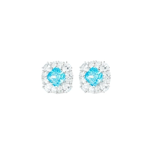 925 silver stud earrings with square light blue zircon and radiant ice flower cut