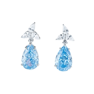 Orecchini pendenti in argento 925 con pietre azzurre a goccia e dettagli floreali