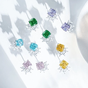 925 Sterling Silver Stud Earrings For Women Radiant Cut Radiant Cushion Cut Rhinestone Flower Geometric Luxury Jewelry