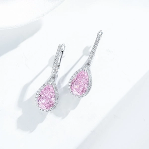 Sparkling S925 sterling silver drop earrings featuring pink pear cut high carbon diamonds