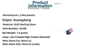Detail specifications of 8mm rose-cut pink carbon diamond necklace in S925 sterling silver