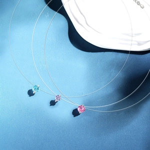 925 Sterling Silver Fishline Floating Pendant Necklace Moissanite Rose Cut Rhinestone Clavicle Chain Jewelry For Women