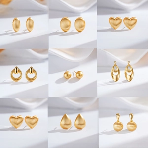 Vintage 24K Gold Plated Copper Earrings With Silver Earring Post Brushed Minimalist Geometric Geometric Hoop Drop Stud Earrings Women Jewelry
