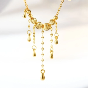 Collier à pompons en argent S925 avec perles brossées et pendentifs en forme de goutte