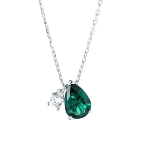 Elegant S925 silver necklace with pear-cut emerald gemstone and round accent crystal