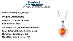 Detail showing an S925 sterling silver flower pendant with 3ct orange gemstone