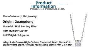 Détail du collier en argent S925 avec pierre de 0,5 ct et informations sur le poids