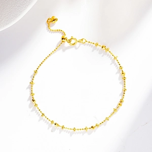 Adjustable S925 silver golden bead bracelet with cross charms and heart pendant
