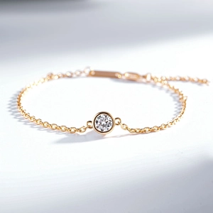 Close-up of S925 silver bubble bracelet with champagne gold plating and zircon