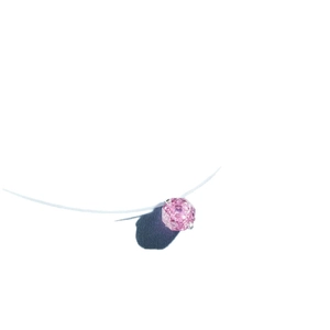 Pink round cut stone pendant on an invisible fishing line necklace with silver setting