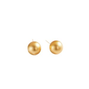 Minimalist 24K gold plated brushed metal ball stud earrings on a clean white background