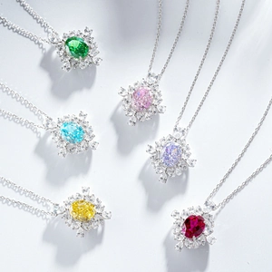Collana con Ciondolo in Argento Sterling 925 per Donna Lusso Zirconia Strass Forma a Uovo di Piccione Ovale Lavanda Giallo Blu Ciondolo Gemma Gioielli Regalo