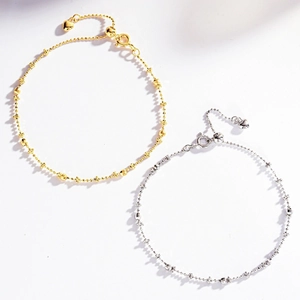 925 Sterling Silver Bead Bracelet For Women Adjustable Minimalist Gold Silver Plated Heart Pendant Dainty Fine Jewelry