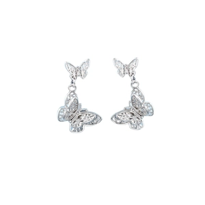 Elegant S925 sterling silver butterfly drop earrings with refined hollow filigree design
