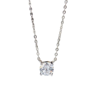 Collier classique en argent sterling S925 avec pendentif moissanite ronde à 4 griffes