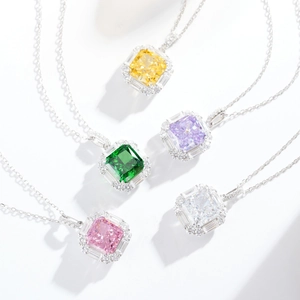 925 Sterling Silver Radiant Cut Ice Flower Rhinestone Pendant Necklace For Women Elegant Halo Square Gemstone Necklace Jewelry