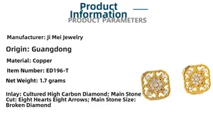 Detailed view of 24K gold plated copper earring with lab-grown high carbon diamonds