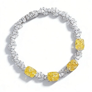Luxurious S925 silver bracelet with yellow cushion cut and pear shape diamonds