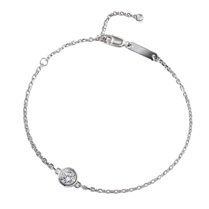 Minimalist S925 sterling silver cable chain bracelet featuring a bezel-set round zircon