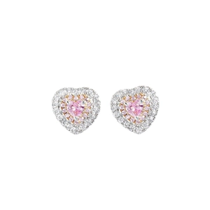 S925 Sterling Silber Herz Ohrstecker mit rosa Zirkonia und doppelten Kristallhalos