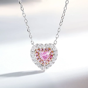 Élégant collier cœur en argent S925 avec pendentif cœur rose scintillant et cristaux