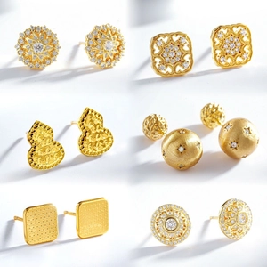 Elegant Gold Plated Copper Stud Earrings With Silver Earring Post Rhinestone Geometric Gourd Sun Flower Earrings For Women Fashion Jewelry