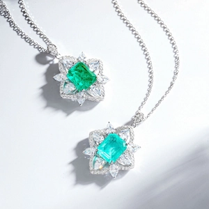 925 Sterling Silver Necklace For Women Emerald Cut Green Gemstone Zirconia Pendant Luxury Clavicle Chain Jewelry Gift