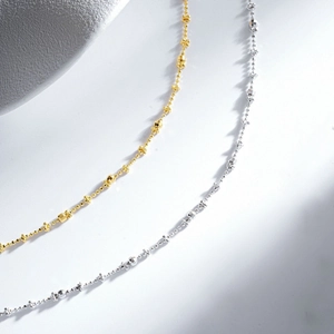 Minimalist S925 sterling silver and 24K gold plated bubble bead chain necklace set