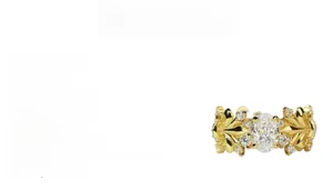 Macro detail of S925 sterling silver ring featuring ice-cut carbon diamond and gold leaf design