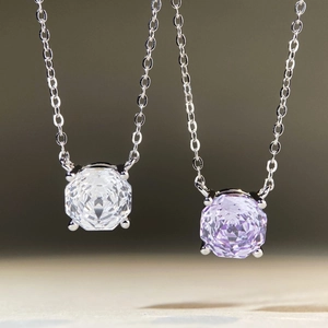 S925 Sterling Silver Round Cut Rhinestone Pendant Necklace For Women Classic Four-Claw Solitaire Link Chain Jewelry Gift