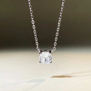 Elegant S925 sterling silver solitaire pendant necklace with a classic four-claw round stone
