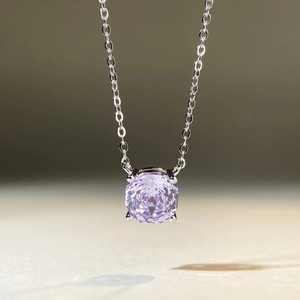 Classic S925 sterling silver necklace with a lavender teardrop gemstone in a four-claw setting