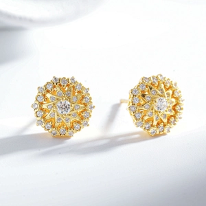 Boucles d'oreilles tournesol en argent 925 avec zircons étincelants et placage en or
