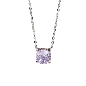 Elegant S925 sterling silver necklace with a round lavender cubic zirconia pendant